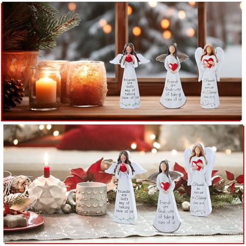 DoubleFill 3 Pcs Christmas Angels Figurine Wood Friendship Decor