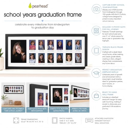 Pearhead School Years Graduation Frame, K-12 Photo Collage Photo Frame - color: K-12 Frame, size: 2.5X3.5