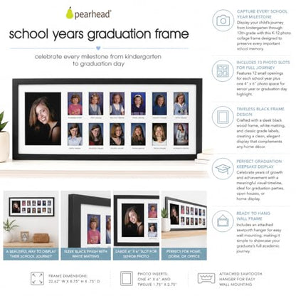 Pearhead School Years Graduation Frame, K-12 Photo Collage Photo Frame - color: K-12 Frame, size: 2.5X3.5