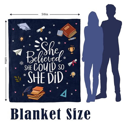 She Believed She Could so She Did, Congratulations Blanket 60"X50" - color: Blue-inspirational Gifts