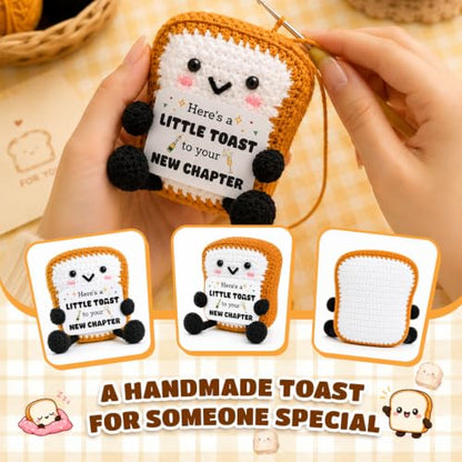 Cute Positive Crochet Toast “Here’s a Little Toast to Your New Chapter”, New Home Moving Gift, New Job Gift, Promotion Retirement Gifts for Women Friends, Farewell Gifts for Coworkers - color: New Chapter