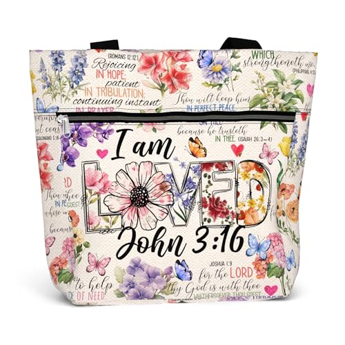 84hoods 15 inch Large Tote Bag for Work for Women. Christian Faith, Jesus God Religious Gift. Waterproof Shoulder Bag. - color: I Am Loved