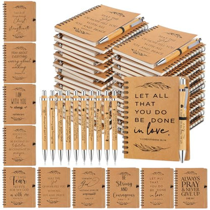 Kosiz 100 Pcs/ 50 Set Christian Gift Bulk Spiral Notebook and Pen, Brown - color: Brown