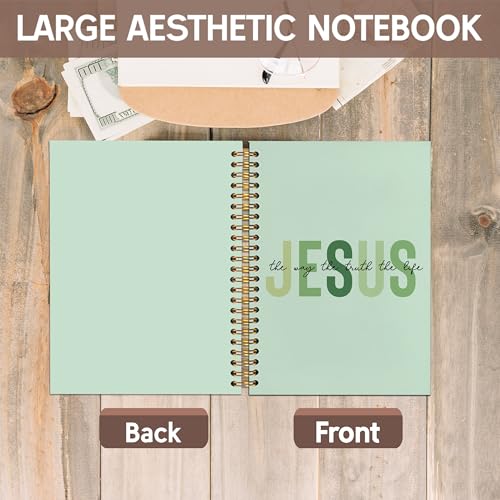 KAOWT Boho Christian Notebook Journal, Bible Notebooks for Note Taking, Christian Gifts for Women, Prayer Scripture Journal, Jesus the Way the Truth the Life Hardcover Spiral Notebook 5.5x8.3in Green - color: notbook bible-jesus green