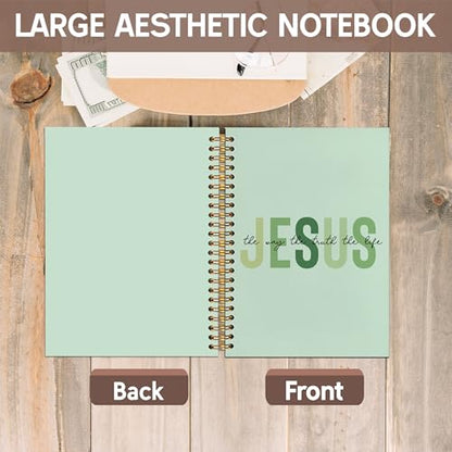 KAOWT Boho Christian Notebook Journal, Bible Notebooks for Note Taking, Christian Gifts for Women, Prayer Scripture Journal, Jesus the Way the Truth the Life Hardcover Spiral Notebook 5.5x8.3in Green - color: notbook bible-jesus green