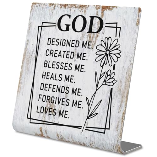 Christian Gifts for Women Faith, GOD Designed Me Created Me Blessed Me, Blessed Heals Religious Spiritual Catholic Gifts for Women Her Mom Friends Female Coworker Sister Desk Decor Sign XLK504 - style: GOD