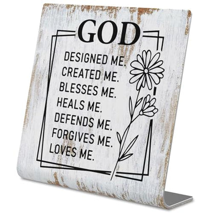 Christian Gifts for Women Faith, GOD Designed Me Created Me Blessed Me, Blessed Heals Religious Spiritual Catholic Gifts for Women Her Mom Friends Female Coworker Sister Desk Decor Sign XLK504 - style: GOD