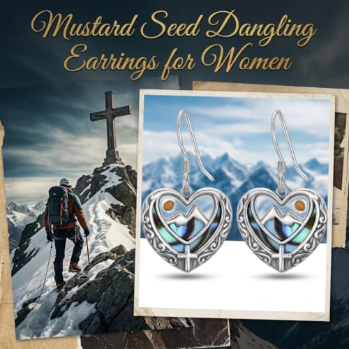 AOBOCO 925 Silver Mustard Seed Cross Heart Dangle Drop Earrings Women - color: Silver-Abalone Shell