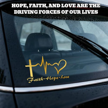 Hope Faith Love Heart Car Decal Stickers, Jesus Cross Vinyl Sticker, Gold - color: Gold