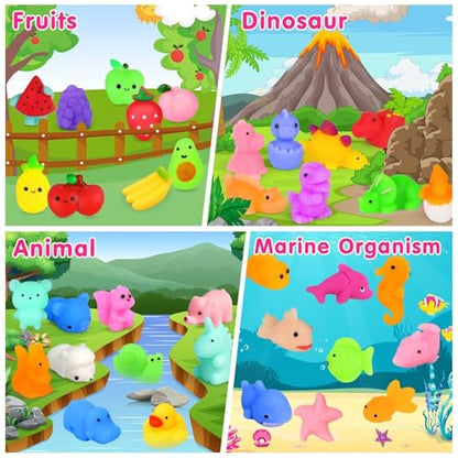 HINZER 130PCS Mochi Squishy Toys Party Favors Kids Kawaii Mini Squishies