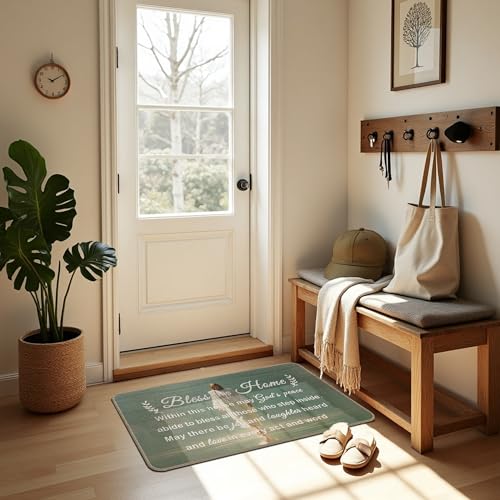 Bless This Home Decorative Indoor Outdoor Doormat,House Warming Gifts Front Door Mat 17x30 Inch Religious Decoration Welcome Mat for Home Entrance, Outside Entry, Yard, Floor, Patio（Decor 002） - color: 17 Doormat E