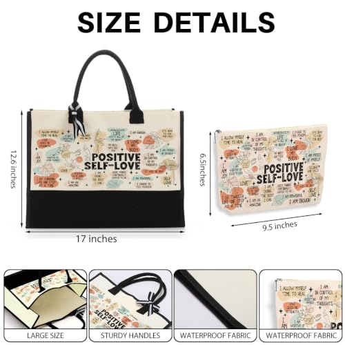 jeilink Inspirational Religious Gifts Boss Mom Birthday Christmas Tote Bag Canvas Reusable Grocery Beach Tote Black Pink - color: Positive Self Love 1714