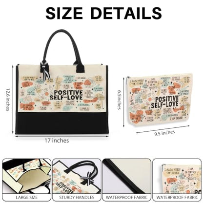 jeilink Inspirational Religious Gifts Boss Mom Birthday Christmas Tote Bag Canvas Reusable Grocery Beach Tote Black Pink - color: Positive Self Love 1714