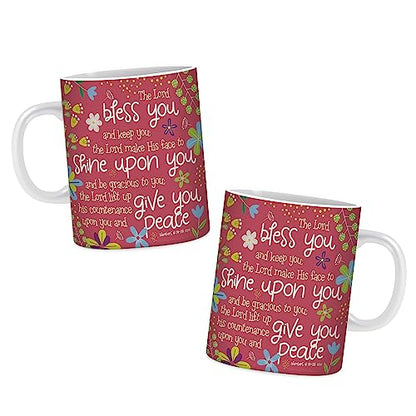 Christian Coffee Mug with Gift Box, 12 oz Ceramic, with Bible Verse - color: Pink / Bless You