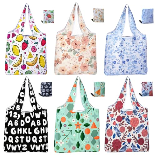 6 Pack Foldable Shopping Bag, Reusable Shopping Bag - color: Fruit