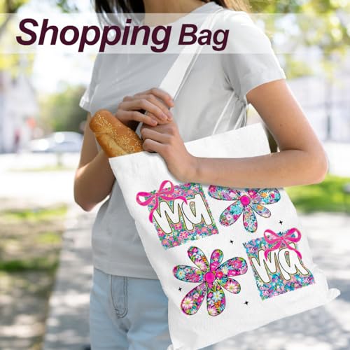 Mama Mom Tote Bag Mom Birthday Gifts Canvas Tote Bag, Reusable Canvas Shoulder Bags for Grocery Shopping, Beach 01 - color: Mamaflower01