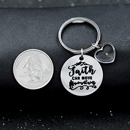 Uloveido Stainless Steel Faith Cross Keychain & Jesus Loves Me Christian Keyring Mustard Seed Charms Religious Jewelry - style: Faith Can Move-heart