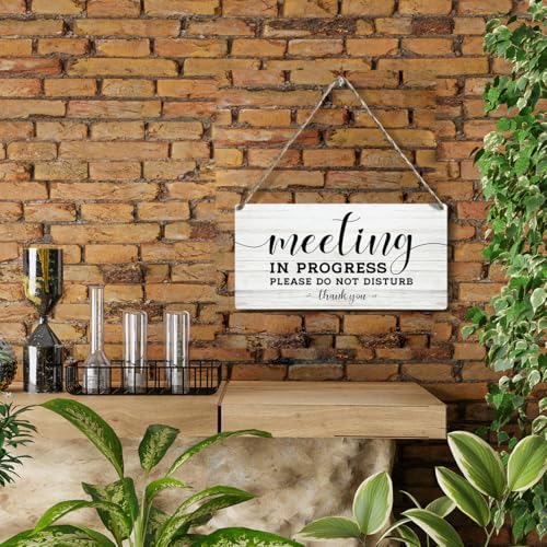 Meeting In Progress Sign, Office Door Hanger, Office Door Do Not Disturb Sign, Wooden Hanging Plaque 12 x 6 Inch, For Office Bedroom Living Room Home Decor Gifts - color: Meeting In Progress