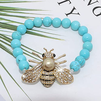 Honey Bee Brooches Crystal Insect Themed Bee Brooch Animal Fashion Shell Pearl Brooch Pin Gold Tone - color: Blue Gold Pearl Bracelet