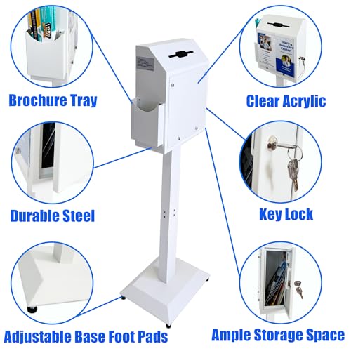 Floor Standing Suggestion & Offering Box with Locking Door - color: White