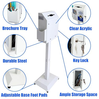 Floor Standing Suggestion & Offering Box with Locking Door - color: White