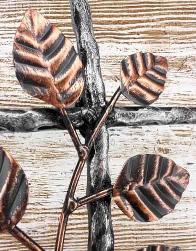 12” Metal Wall Mount Cross – Floral Olive Branch – Holy Celtic Garden Crucifix Silver & Copper Finish, Modern Rustic Jesus Art Décor