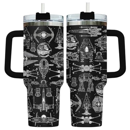 34HD Galaxy Spaceship Sci 40 oz Tumbler with Handle, Sci Fi Fan Gift - color: Blackstar40