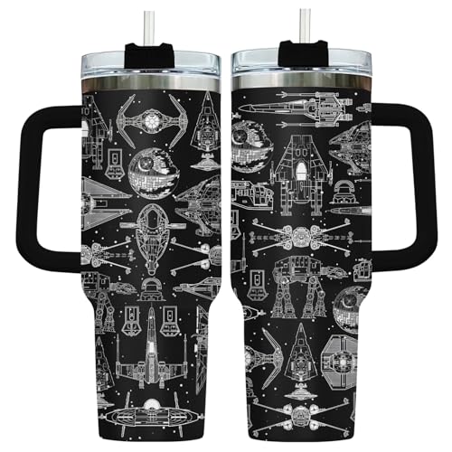 34HD Galaxy Spaceship Sci 40 oz Tumbler with Handle, Sci Fi Fan Gift - color: Blackstar40