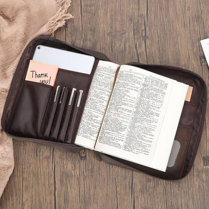 Polare Full Grain Cowhide Leather Bible Cover Church Bag Bible Protective Book Holder Carrying Case Folder Organizer Portfolio (Dark Brown(Lord is My Strength & Defense)) - style: Dark Brown(Lord is My Strength & Defense)