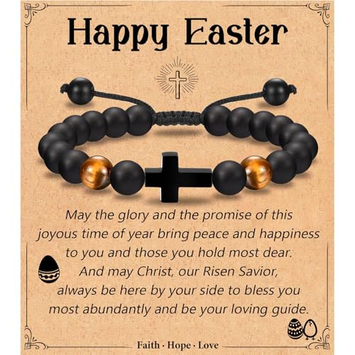 Leyung Cross Bracelet Gifts for Boys, Easter Basket Stuffers Baptism Gifts - color: Happy Easter