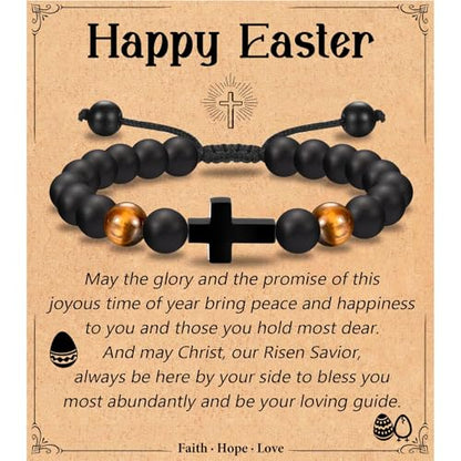 Leyung Cross Bracelet Gifts for Boys, Easter Basket Stuffers Baptism Gifts - color: Happy Easter
