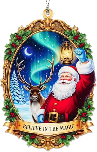 Funny Santa Claus Aurora Sky Christmas Decorations, Christmas Ornaments 2026, Hanging Santa Ornament Decor for Tree or Window, White Elephant Gifts for Adults, Holiday Xmas Tree Decor - color: Santa 2