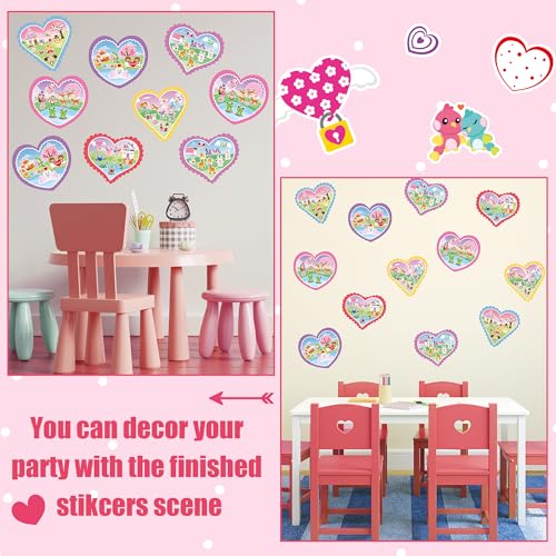 CY2SIDE Valentines Heart Stickers Scene - 12 Sets of Valentine’s Day Fun Animal Pig Frog Sticker for School Activities DIY Party Supplies for Classmates Classroom Exchange Gifts - style: Valentines heart