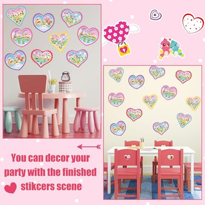 CY2SIDE Valentines Heart Stickers Scene - 12 Sets of Valentine’s Day Fun Animal Pig Frog Sticker for School Activities DIY Party Supplies for Classmates Classroom Exchange Gifts - style: Valentines heart