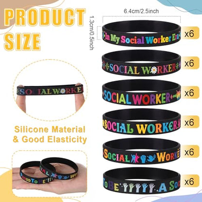 Kenning 100 Pcs Social Work Month Appreciation Gifts Set Includes 50 Social Work Rubber Bracelets Silicone Wristbands and 50 Button Pins Badges for Worker Volunteer Coworker Appreciation