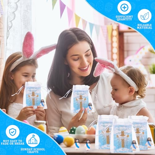 Barydat 75 Set Blue Mini Jesus Figures with Prayer Cards and Organza Bags - color: Blue