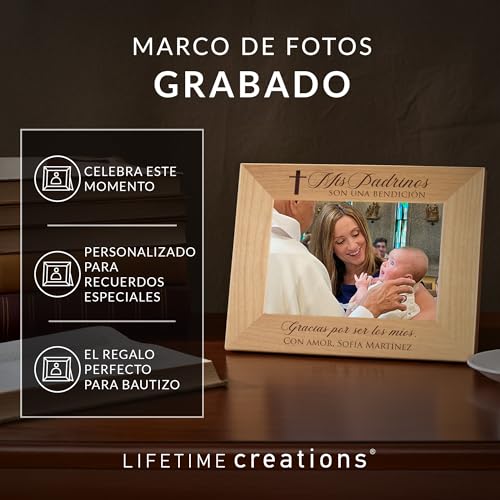 Lifetime Creations Marco de Foto Personalizado para Padrinos – Regalo para Padrino y Madrina, Propuesta de Padrinos de Bautizo Grabado en Madera, Recuerdo Personalizado (Foto 4x6 Horizontal) - color: Personalizado - Padrinos (en Español), size: 4" x 6" La
