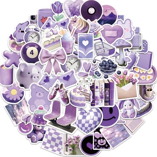 50PCS Aesthetic Purple Stickers for Water Bottle, Cute Aesthetic Stickers for Teens,Waterproof Vinyl Decals for Laptop Journal Scrapbooking Party Favors (Aesthetics P) - color: Aesthetics P