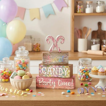 Britimes Tiered Tray Decor Set, 4 Pack, Wooden Table Sign, Christmas Candy - color: Candy