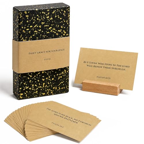 60 Bible Verse Cards with Wooden Stand - Minimalist Scripture & Affirmation Cards in Gift Box - Daily Encouragement & Prayer Cards for Men & Women - Christian Devotional Gift for Bible Study (2.15x3.35in) - color: KRAFT PAPER TEXTURE