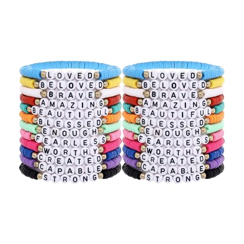 24Pcs Jesus Loves You Bracelets Bulk Handmade Clay Beads Bible Verse Bracelets Christian Friendship Jewelry Christmas Easter Gifts for Women Teen - color: Friendship 24-7