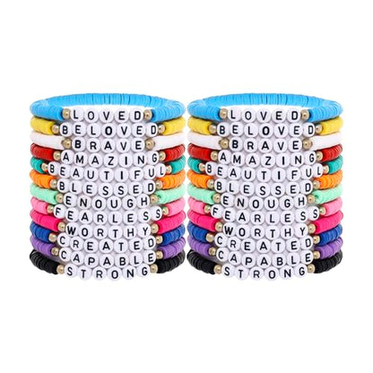 24Pcs Jesus Loves You Bracelets Bulk Handmade Clay Beads Bible Verse Bracelets Christian Friendship Jewelry Christmas Easter Gifts for Women Teen - color: Friendship 24-7