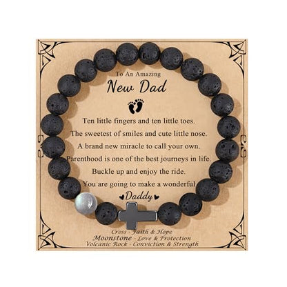 JoycuFF 𝗖𝗵𝗿𝗶𝘀𝘁𝗶𝗮𝗻 𝗚𝗶𝗳𝘁𝘀 𝗳𝗼𝗿 𝗠𝗲𝗻 𝗠𝗼𝗼𝗻𝘀𝘁𝗼𝗻𝗲 𝗖𝗿𝗼𝘀𝘀 𝗕𝗿𝗮𝗰𝗲𝗹𝗲𝘁𝘀, Christmas Stocking Stuffers Inspirational Gifts for Teens Men Cross Bracelets with Card - color: New Dad Gifts