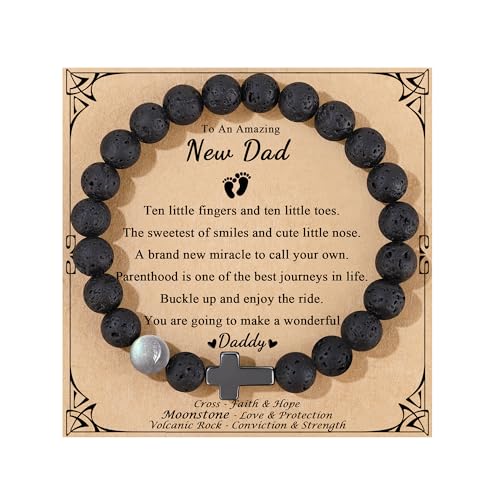 JoycuFF 𝗖𝗵𝗿𝗶𝘀𝘁𝗶𝗮𝗻 𝗚𝗶𝗳𝘁𝘀 𝗳𝗼𝗿 𝗠𝗲𝗻 𝗠𝗼𝗼𝗻𝘀𝘁𝗼𝗻𝗲 𝗖𝗿𝗼𝘀𝘀 𝗕𝗿𝗮𝗰𝗲𝗹𝗲𝘁𝘀, Christmas Stocking Stuffers Inspirational Gifts for Teens Men Cross Bracelets with Card - color: New Dad Gifts