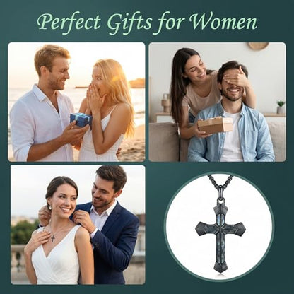 Cross Necklace for Men 925 Sterling Silver Cross Ebony Wooden Ankh Raven Praying Hands Crucifix Amulet Religious Jewelry Gifts for Men Women - color: Cross14