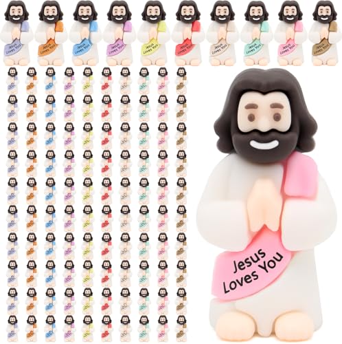 Yelakey 100pcs Jesus Loves You Figures, Praying Jesus Figures for Easter - size: 100pcs Macaron Little Jesus