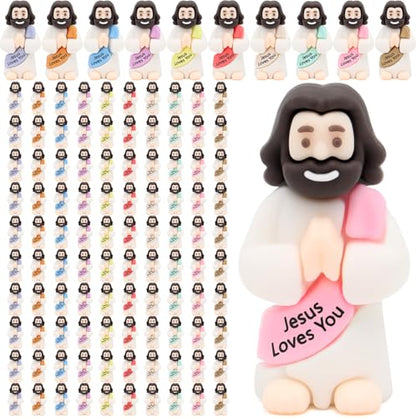 Yelakey 100pcs Jesus Loves You Figures, Praying Jesus Figures for Easter - size: 100pcs Macaron Little Jesus