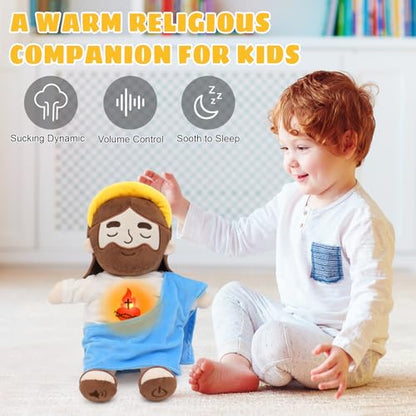 15" Soothing Jesus Plush Toys that Breathes, Light up Plush of God - color: Blue
