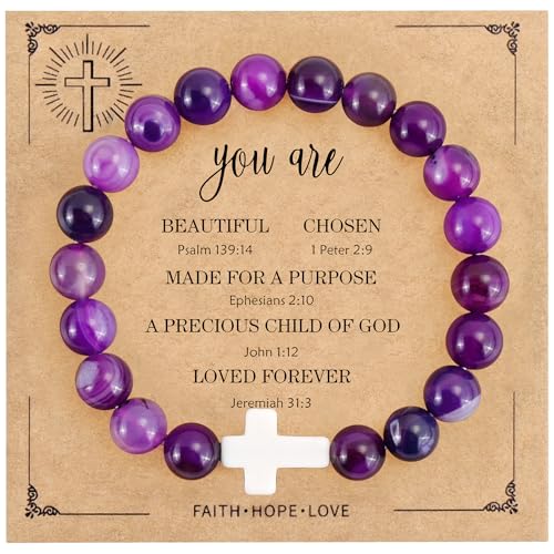 VIBILIA Cross Beaded Bracelets for Women, Birthday Gifts - color: E 1. Cross - Purple Banded