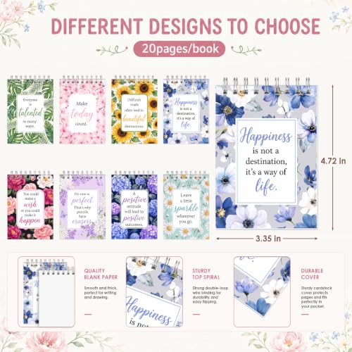 Sprial Notebooks with Pens 48 Pack, 5.5 x 4.7 Inch, Floral - color: Lush Botanical Motivational
